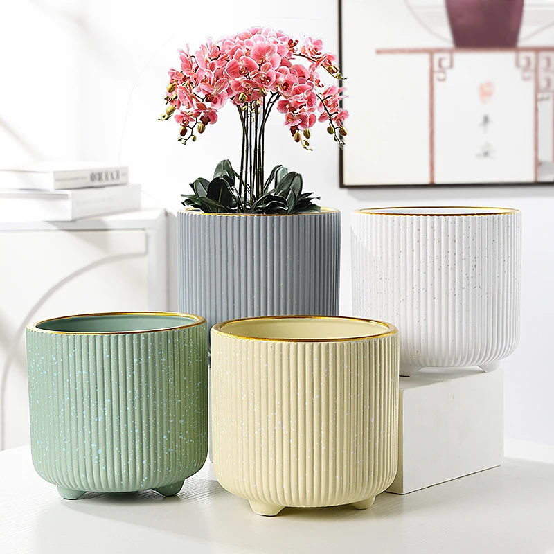 陶瓷花盆北欧家用简约高级白色兰花套盆绿植蝴蝶兰多肉专用盆栽