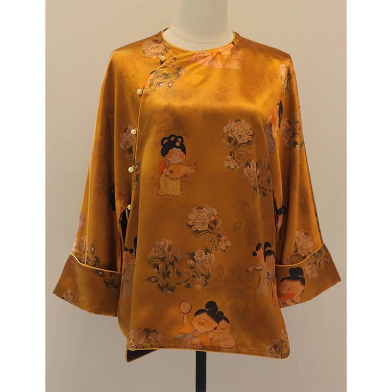 勾丝—【嬉戏花舞】良辰媄锦桑蚕丝香云纱中式国风上衣衣长约67CM