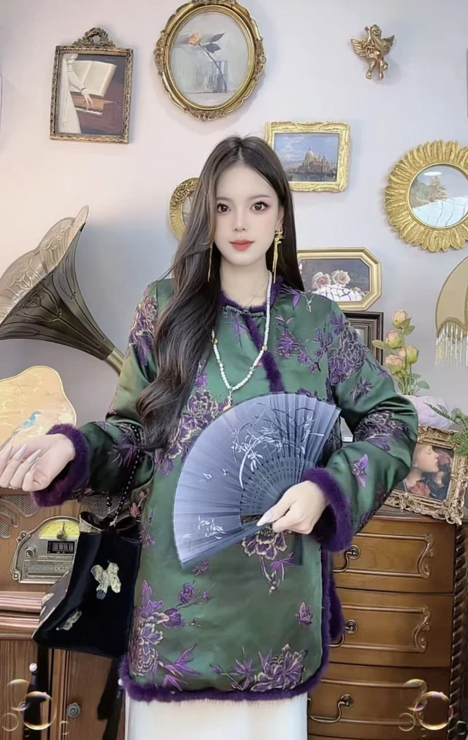 【797】秋冬新中式国风立领斜襟盘扣拼接毛边衬衫显瘦气质百搭上衣