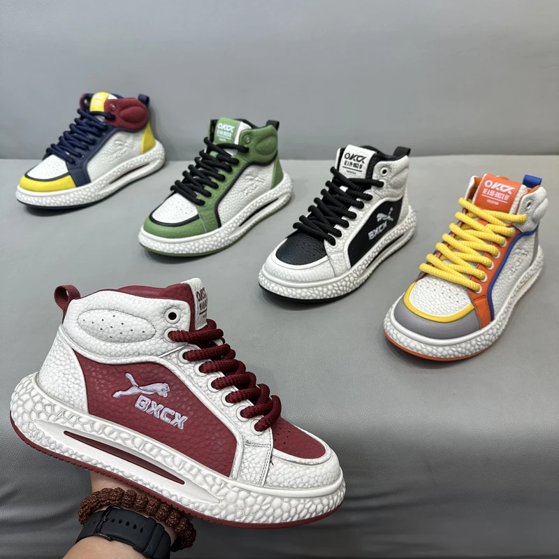 冬季新款增高摇摇底设计脏脏鞋运动休闲风拼色中帮拼色男款潮鞋