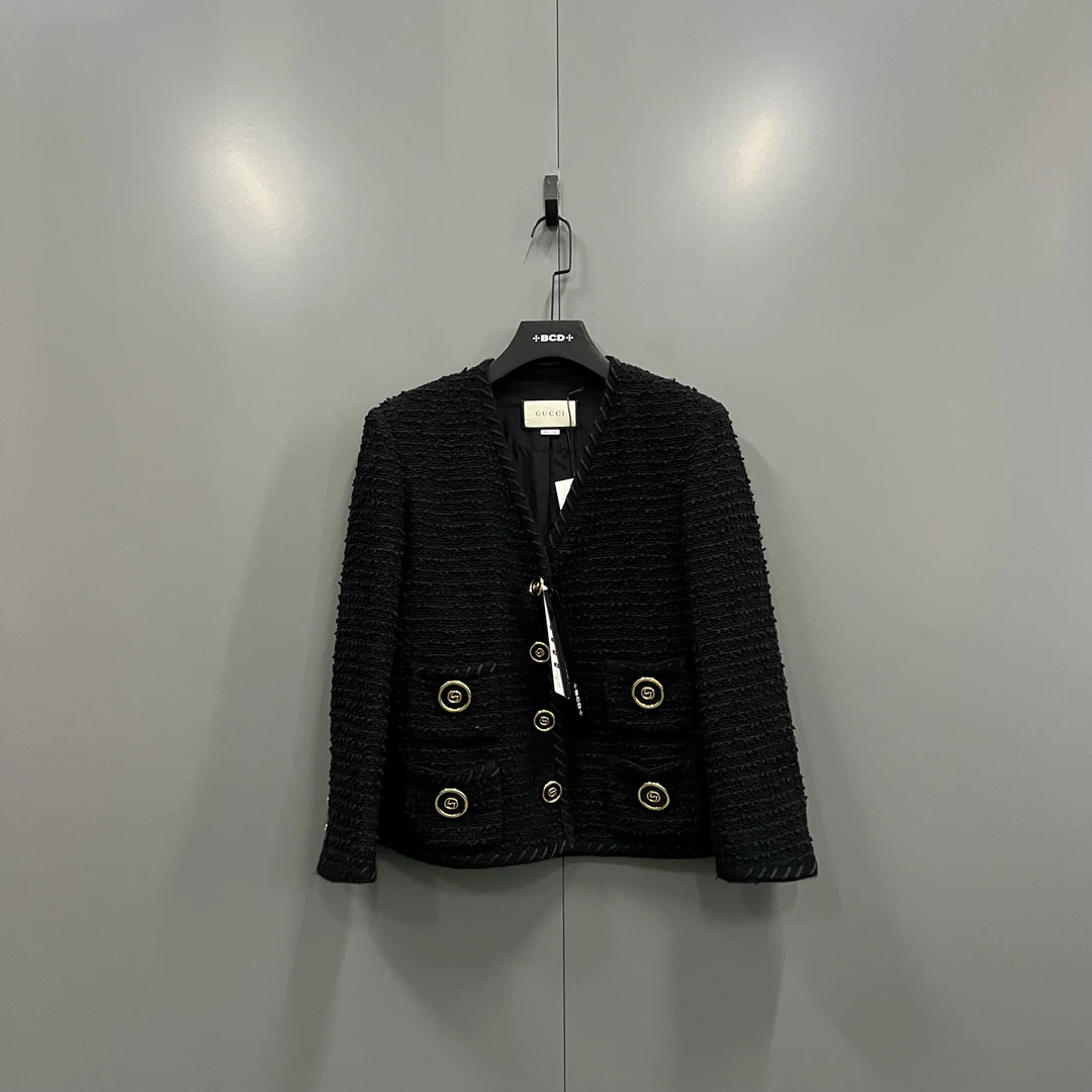 未使用 GUCCI/古驰 tt5 黑色编织小香风外套 40码/全新/610146