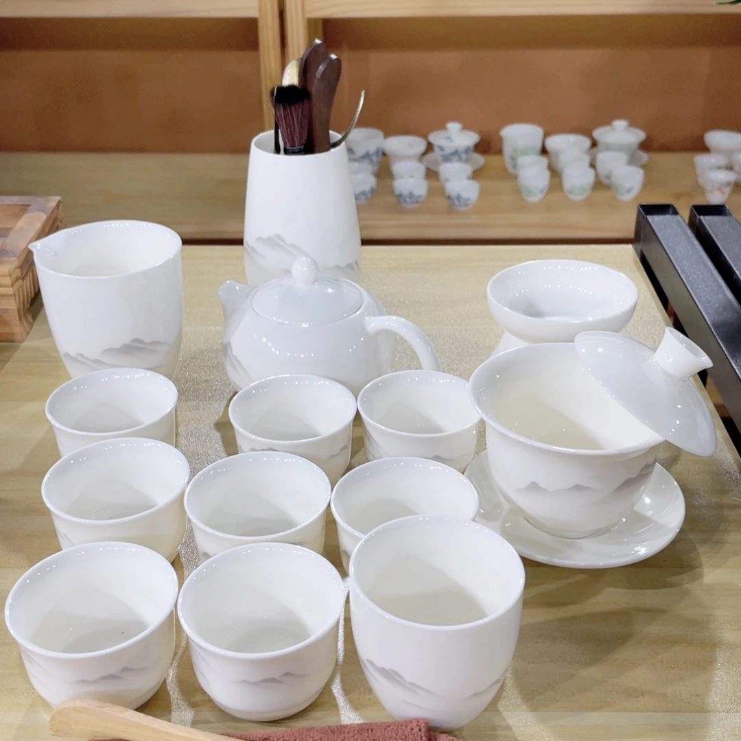 高端羊脂玉瓷茶具套装