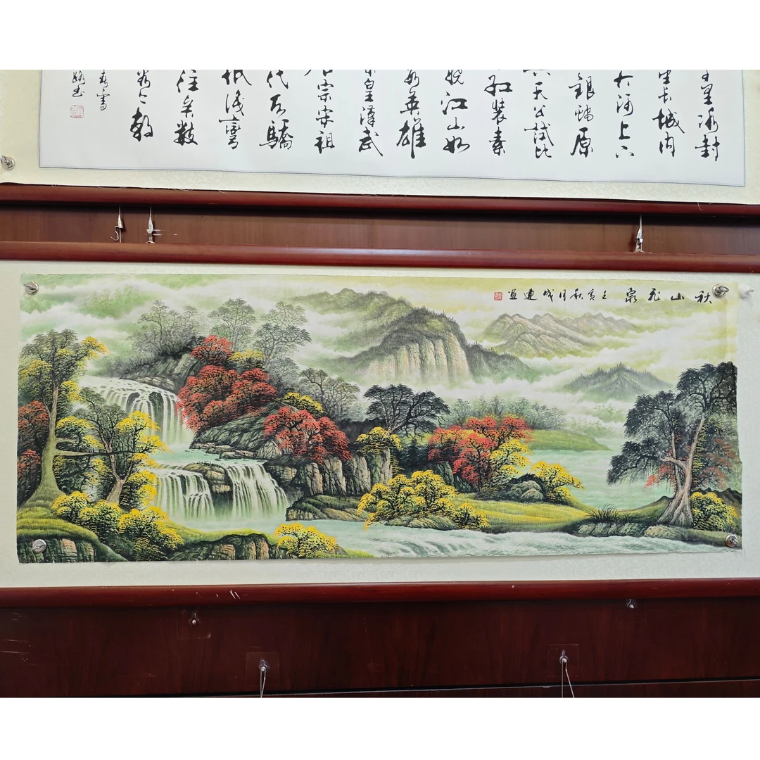 名家国画花鸟画山水画装饰画25秋山飞泉