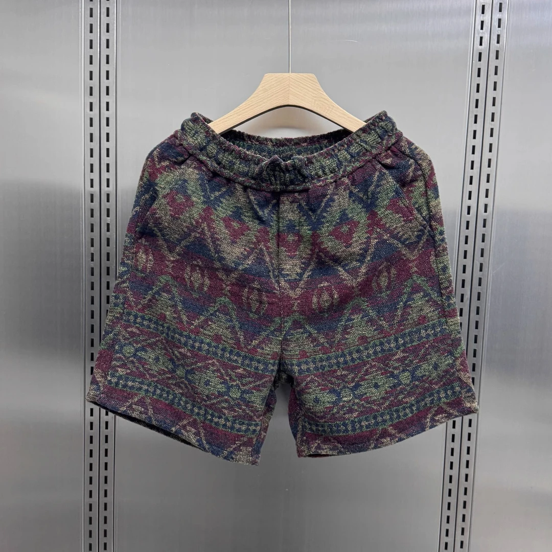 特大码300斤新款针织轻奢风短裤男女夏季民族风印花宽松五分裤子2