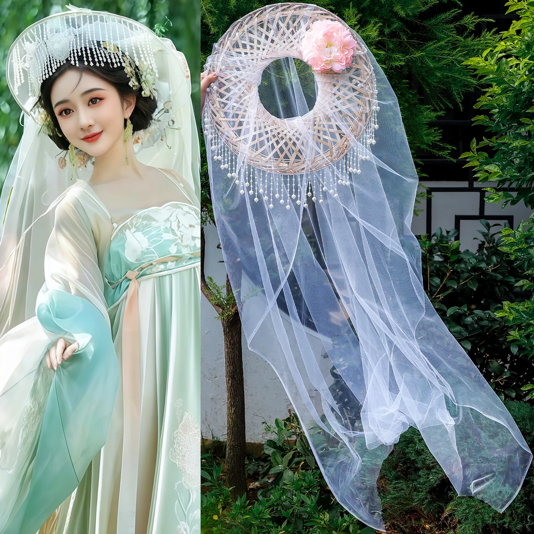 古风汉服发饰超仙气长流苏花朵百搭古装造型装饰杨柳丝斗笠帷帽女