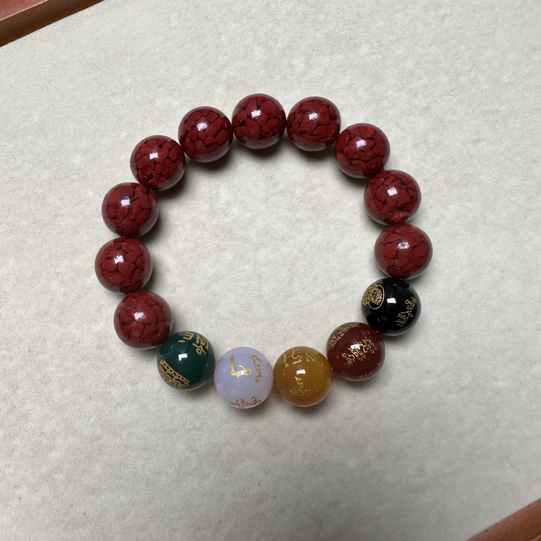 含辰砂工艺品卡14mm男款晶体砂五路手串