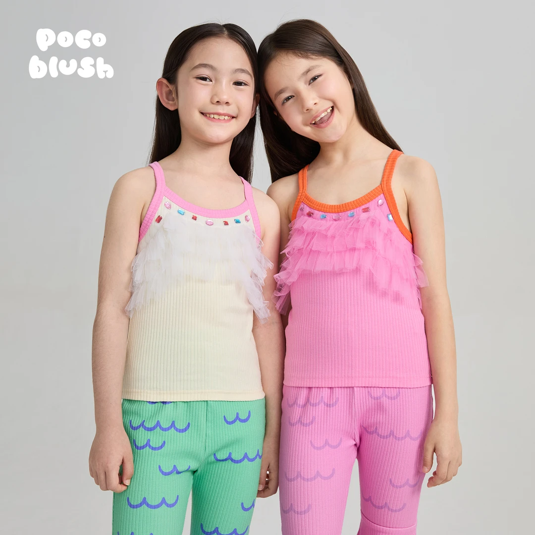 pocoblush原创设计闪闪宝石网纱吊带公主女童夏季薄百搭外穿背心