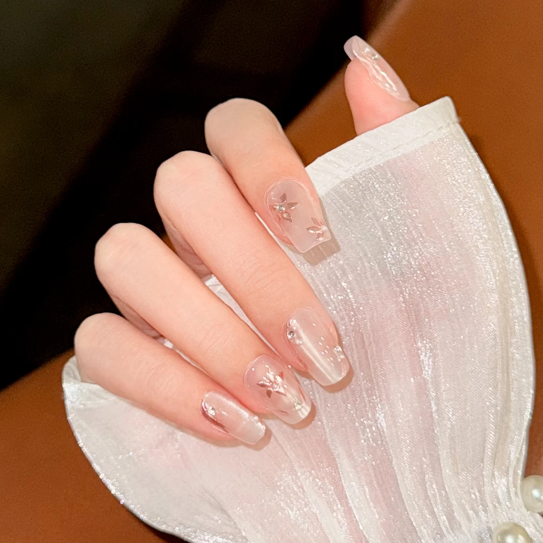 0062 夏日法式冰透追光猫眼可拆卸手工穿戴甲美甲片