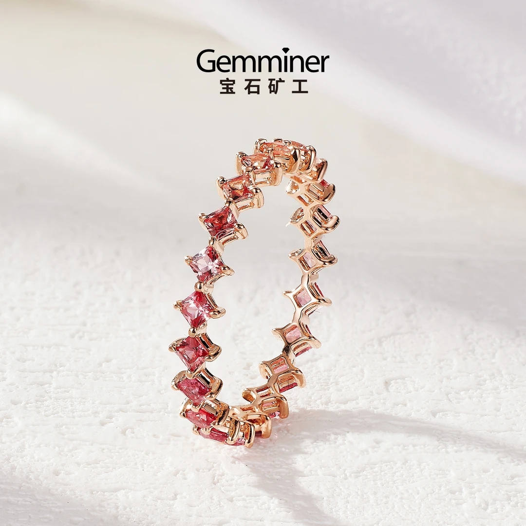 宝石矿工 18K金帕帕拉恰蓝宝石满圈戒指