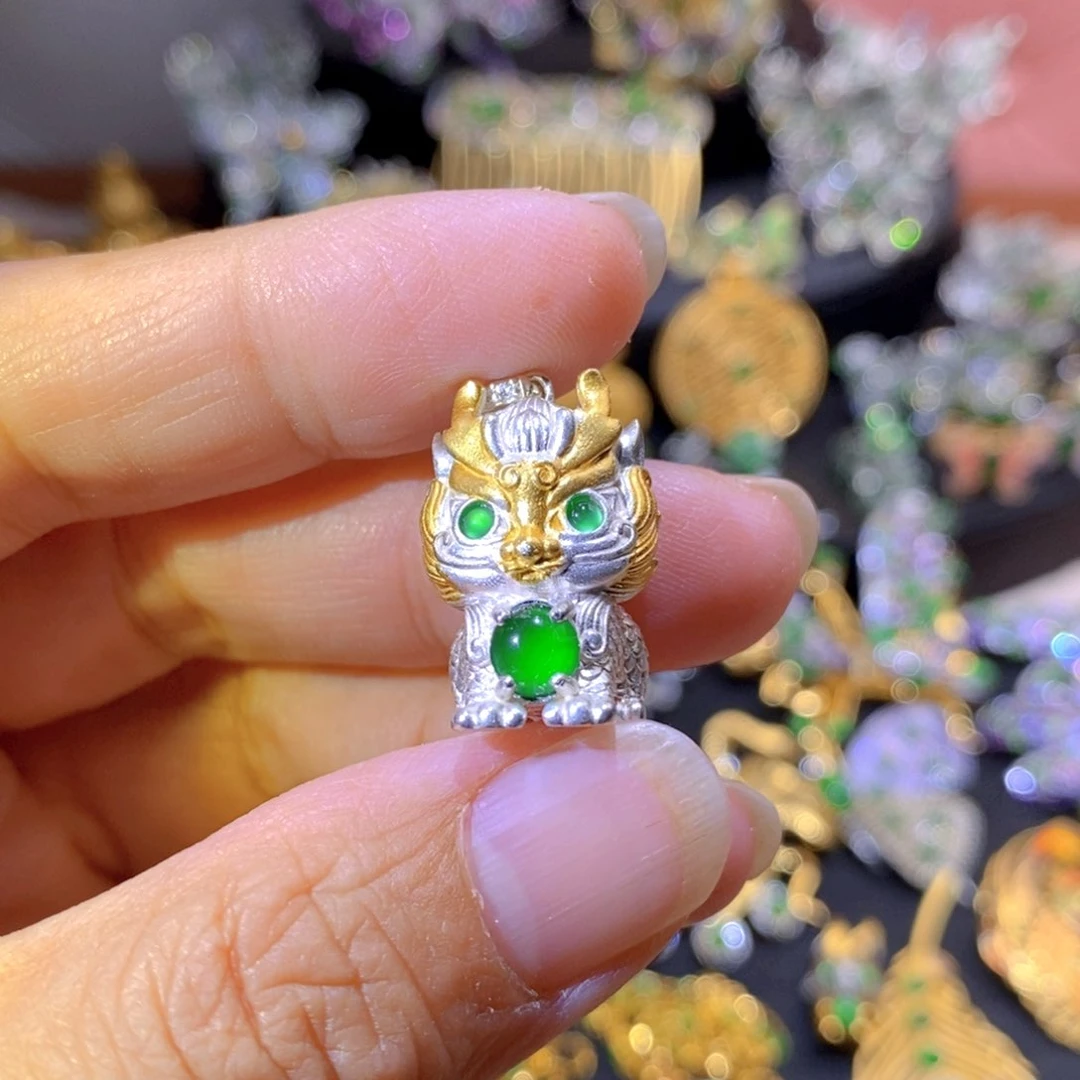 吊坠(不含链)银S925镶嵌翡翠