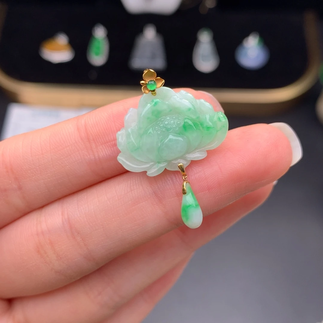 翡翠18K金镶嵌挂件48小时鉴赏期  退货不扣服务费