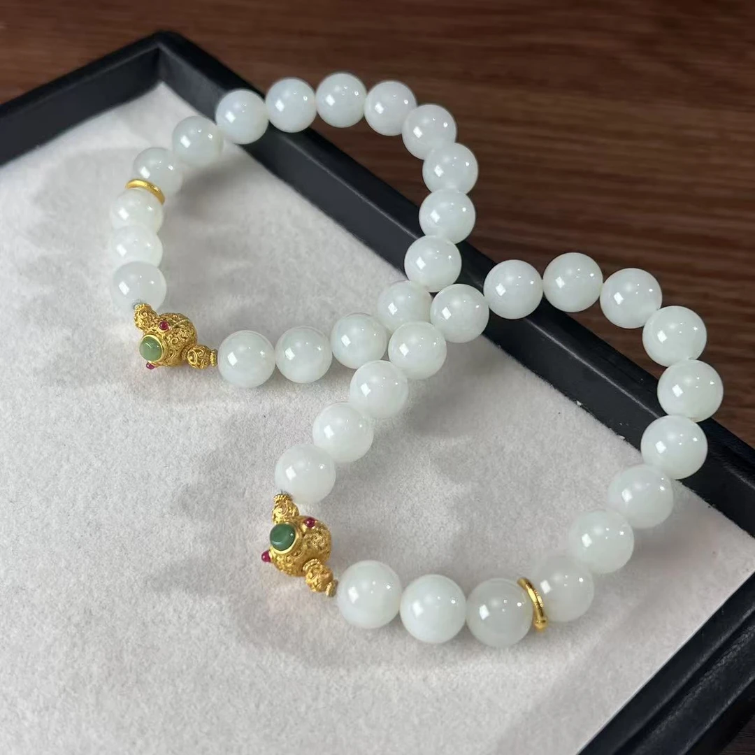 【缺货】S925和田玉白玉手串多样性发一/有瑕10mm V2845