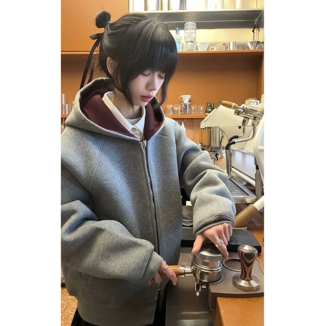 oclin帝王红内空气层卫衣男款秋季高级感连帽衫cleanfit开衫外套