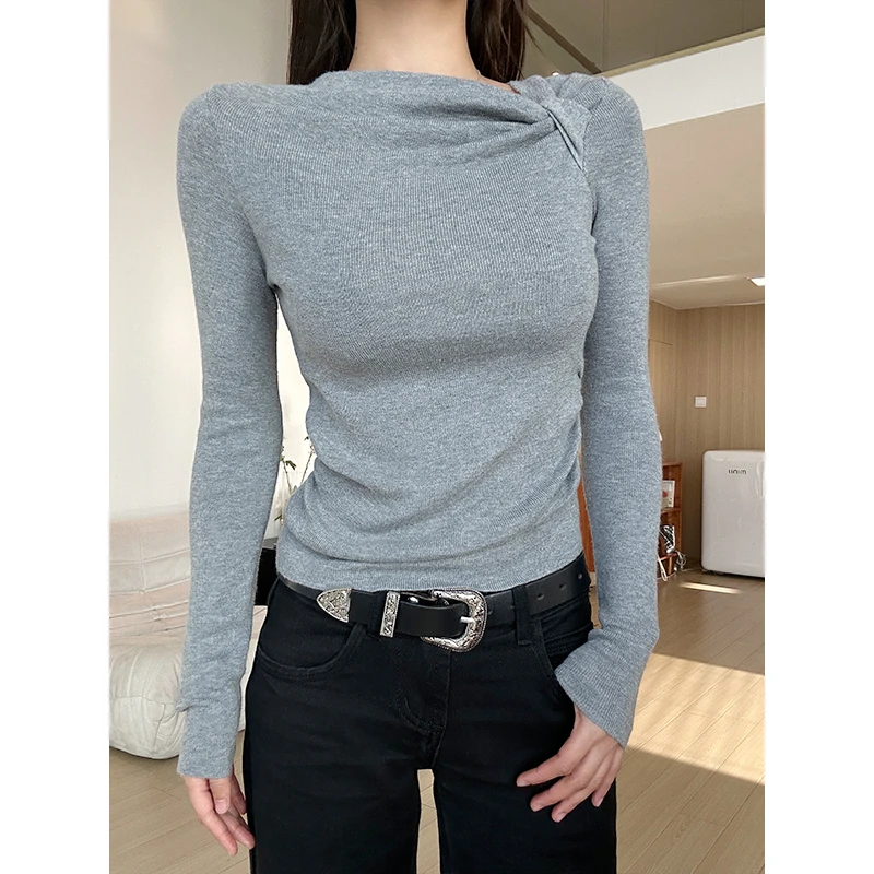 【部分现】侧边领结设计套头长袖时尚百搭设计感2024新款上衣M680