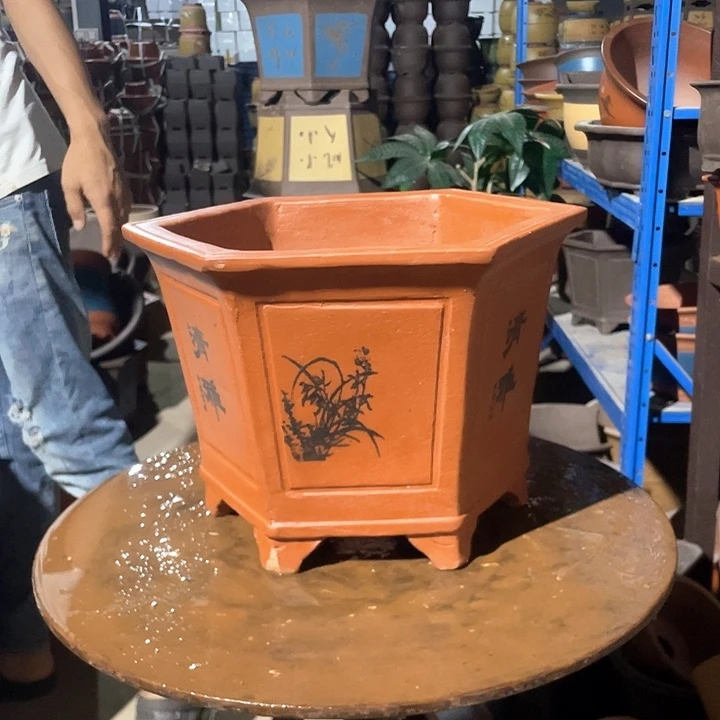 32红清雅六方花盆花盆