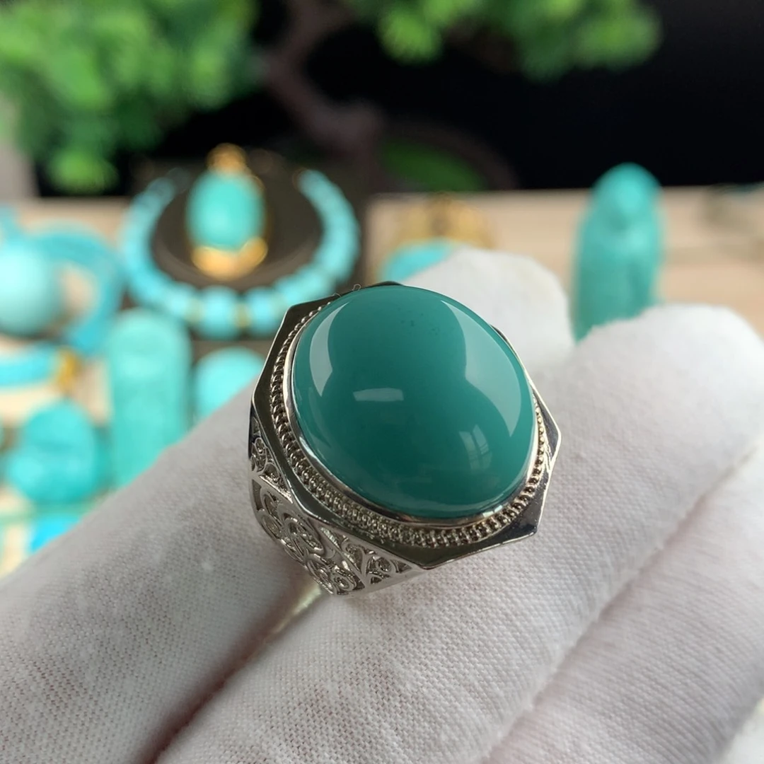 绿松石配珠戒指银S925镶嵌