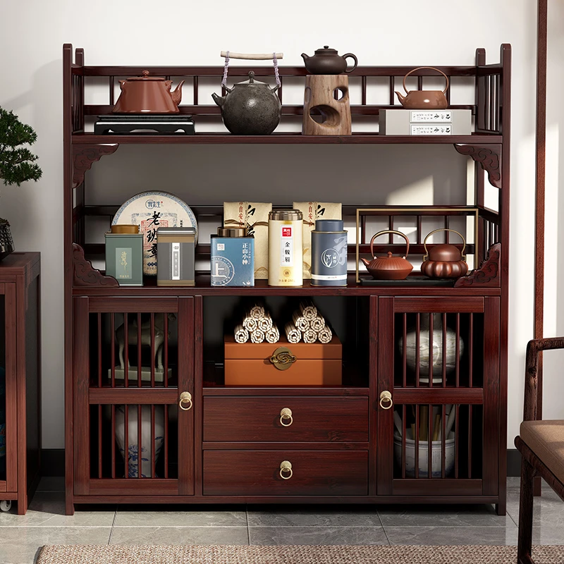 小型博古架中式茶柜置物架茶室氛围布置非实木多层茶叶茶具收纳柜