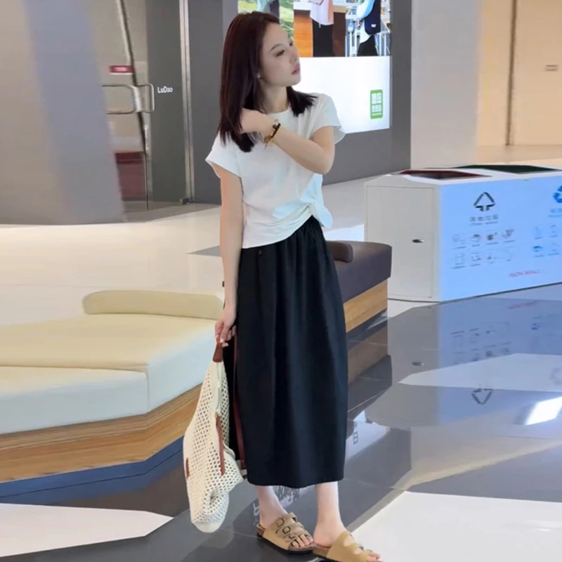 韩系夏装一整套ootd穿搭夏季新款减龄短袖正肩上衣气质的裙子女潮