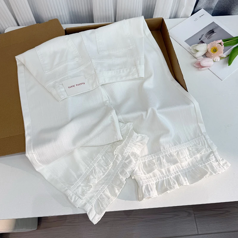 天丝慕山白木耳花边九分牛仔裤女2025夏季薄款显瘦宽松高腰直筒裤