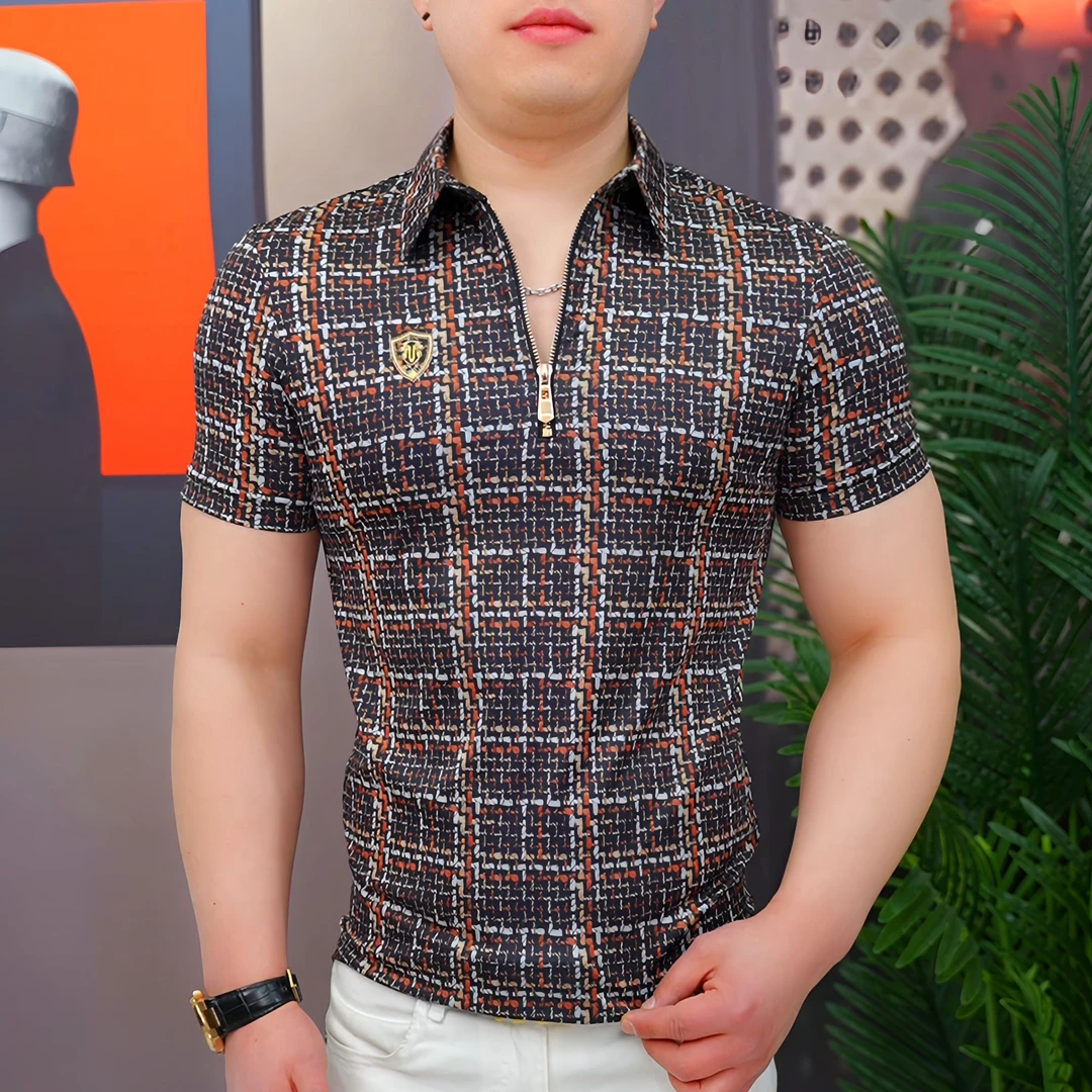 2025夏季格致时光男士时尚休闲半袖潮流修身Polo衫商务帅气翻领