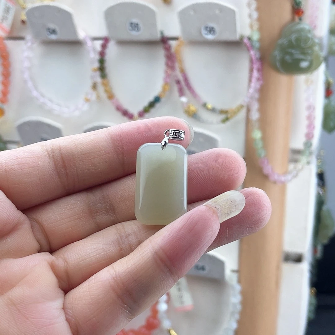 和田玉银S925镶嵌吊坠(不含链)