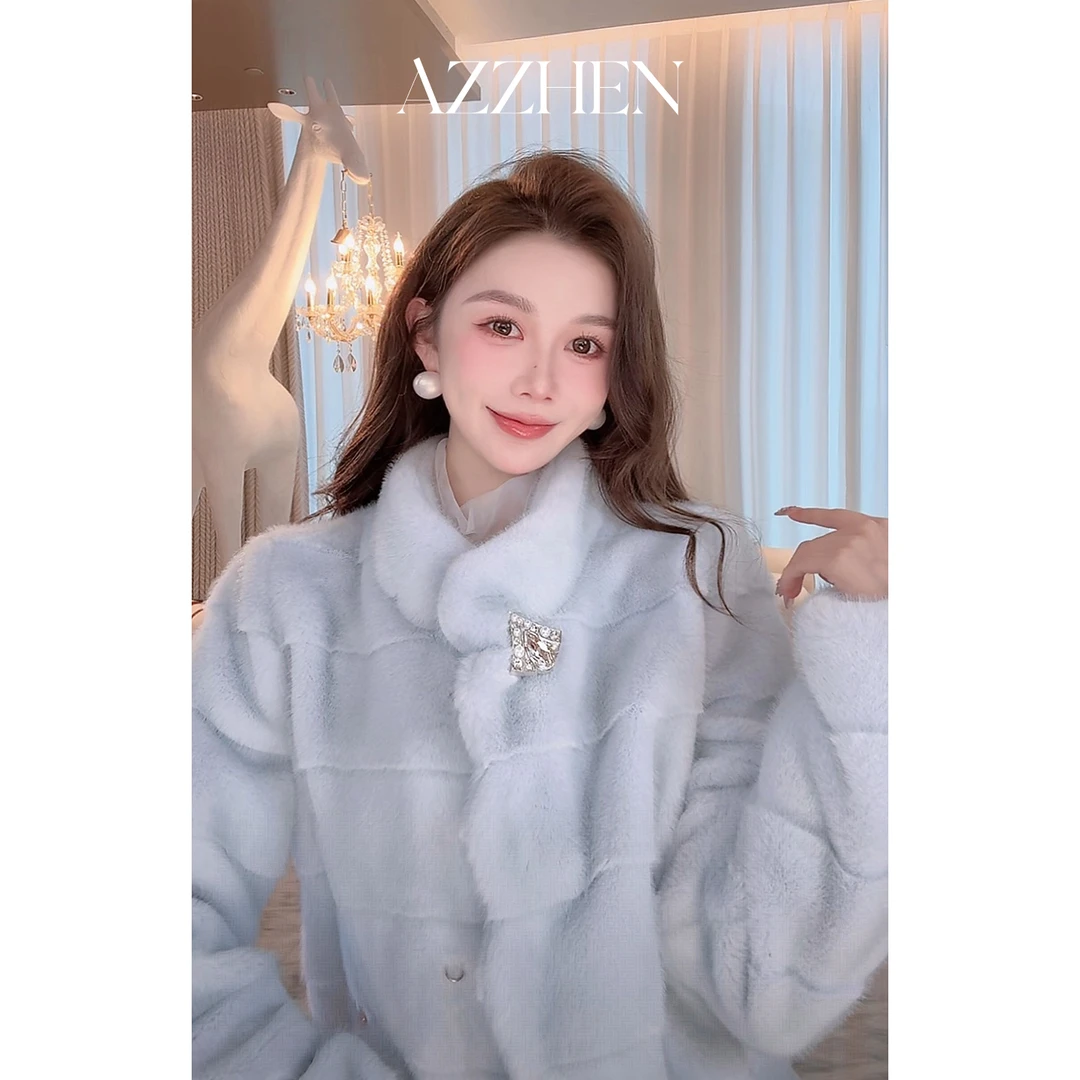 AZZHEN【冰蓝幻想】冬款重工钻扣加厚外套百搭秋冬冬季轻奢