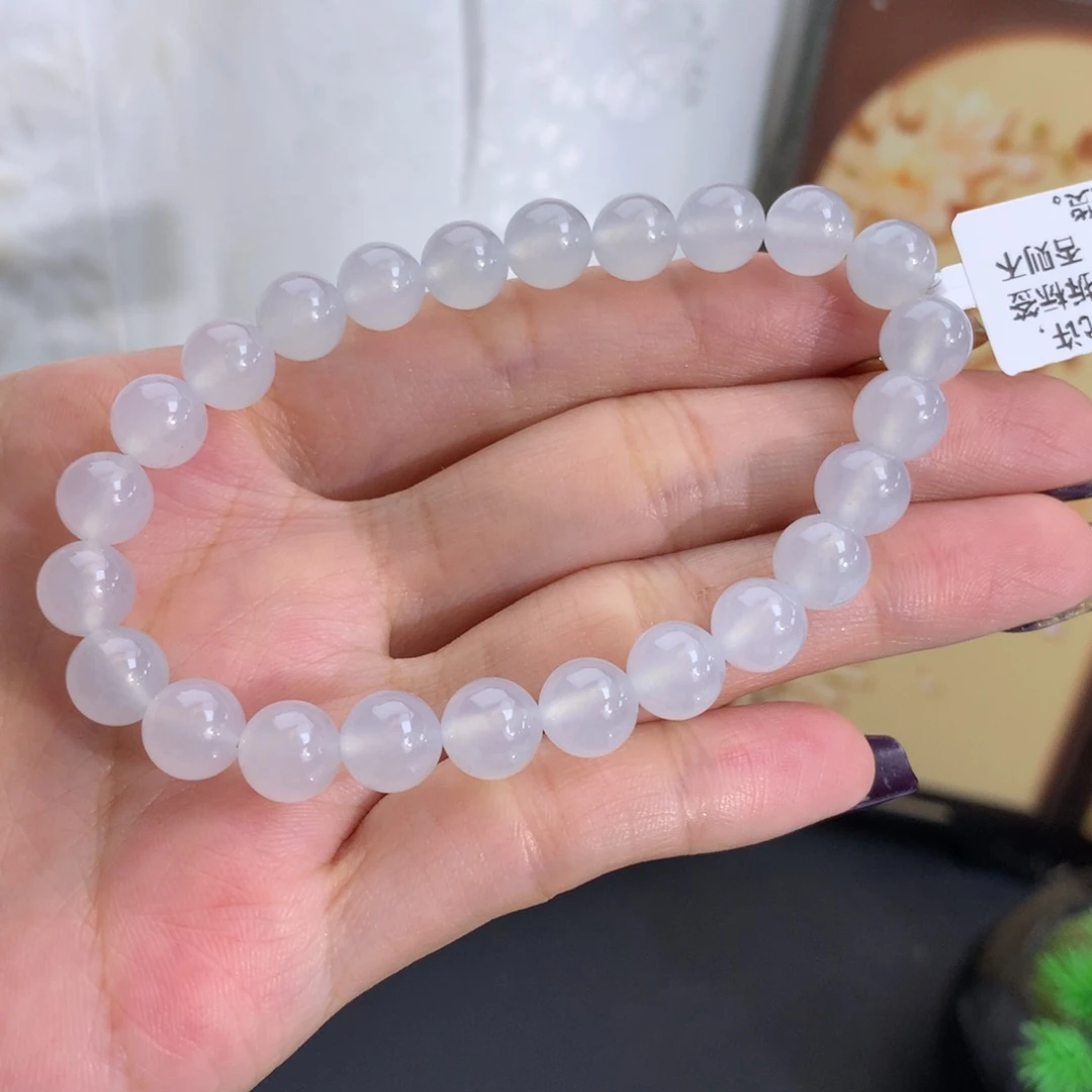 翡翠未镶嵌手串卡7.8冰胶白月光手串