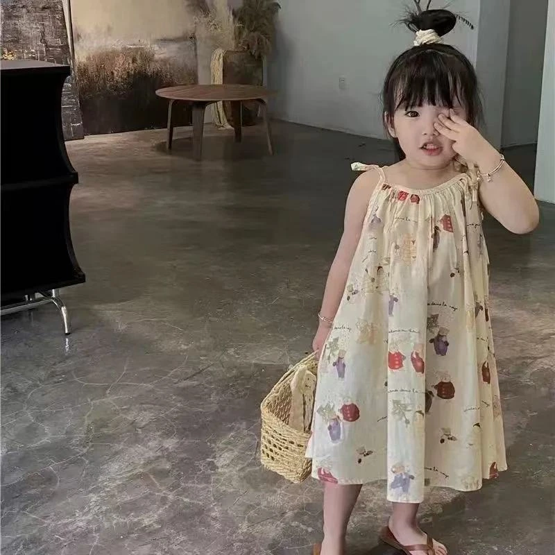 小童卡通满印吊带裙