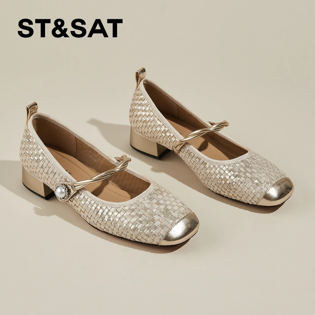 星期六法式轻奢真皮单鞋女2025夏季新款银色时尚百搭玛丽珍小皮鞋