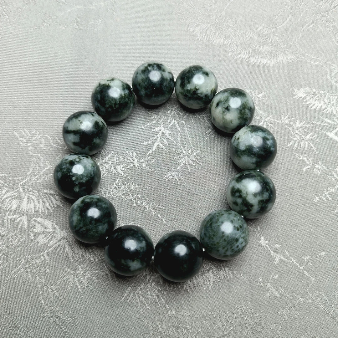 独山玉经典飘花圆珠卡17+男士手串