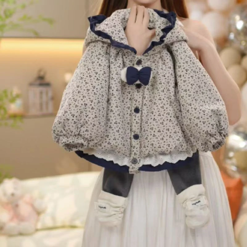 女童2025冬季新款韩系舒适碎花夹棉保暖棉服外套时尚百搭秋冬韩版