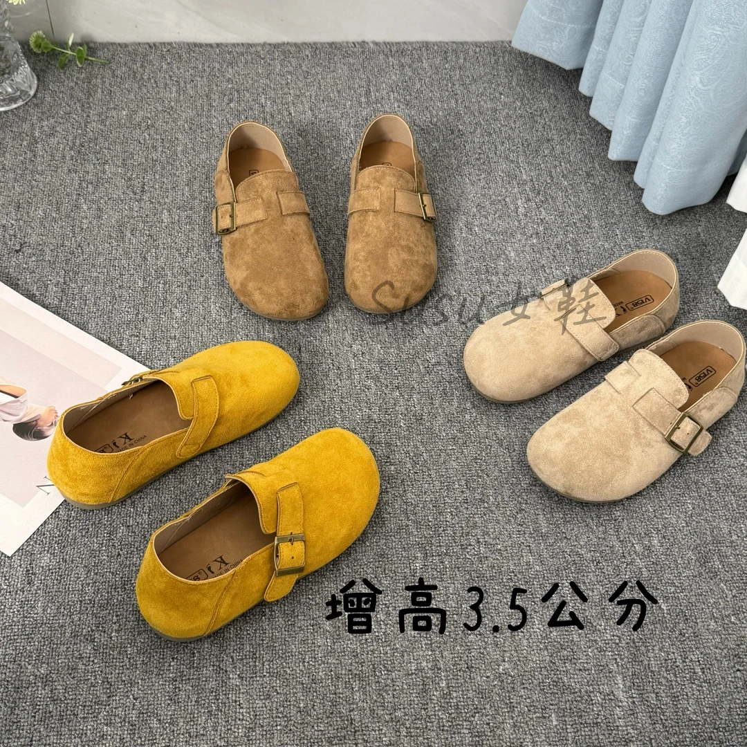 2025秋季新款复古内增高厚底全包勃肯鞋女豆豆鞋一脚蹬懒人博肯鞋