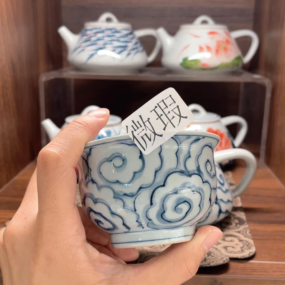 釉下手绘茶具微瑕