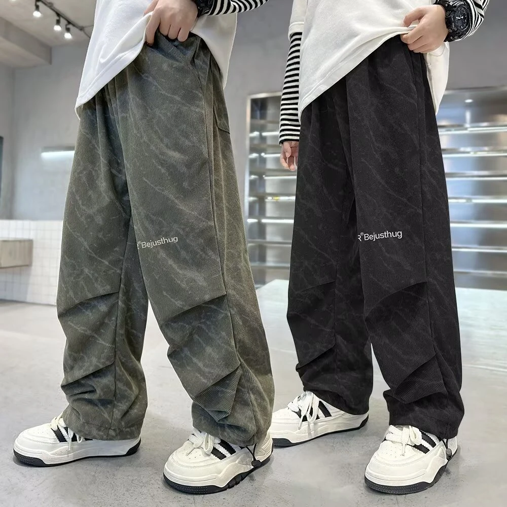 男童灯芯绒休闲裤2025春秋新款儿童时髦直筒裤中大童宽松痞帅长裤