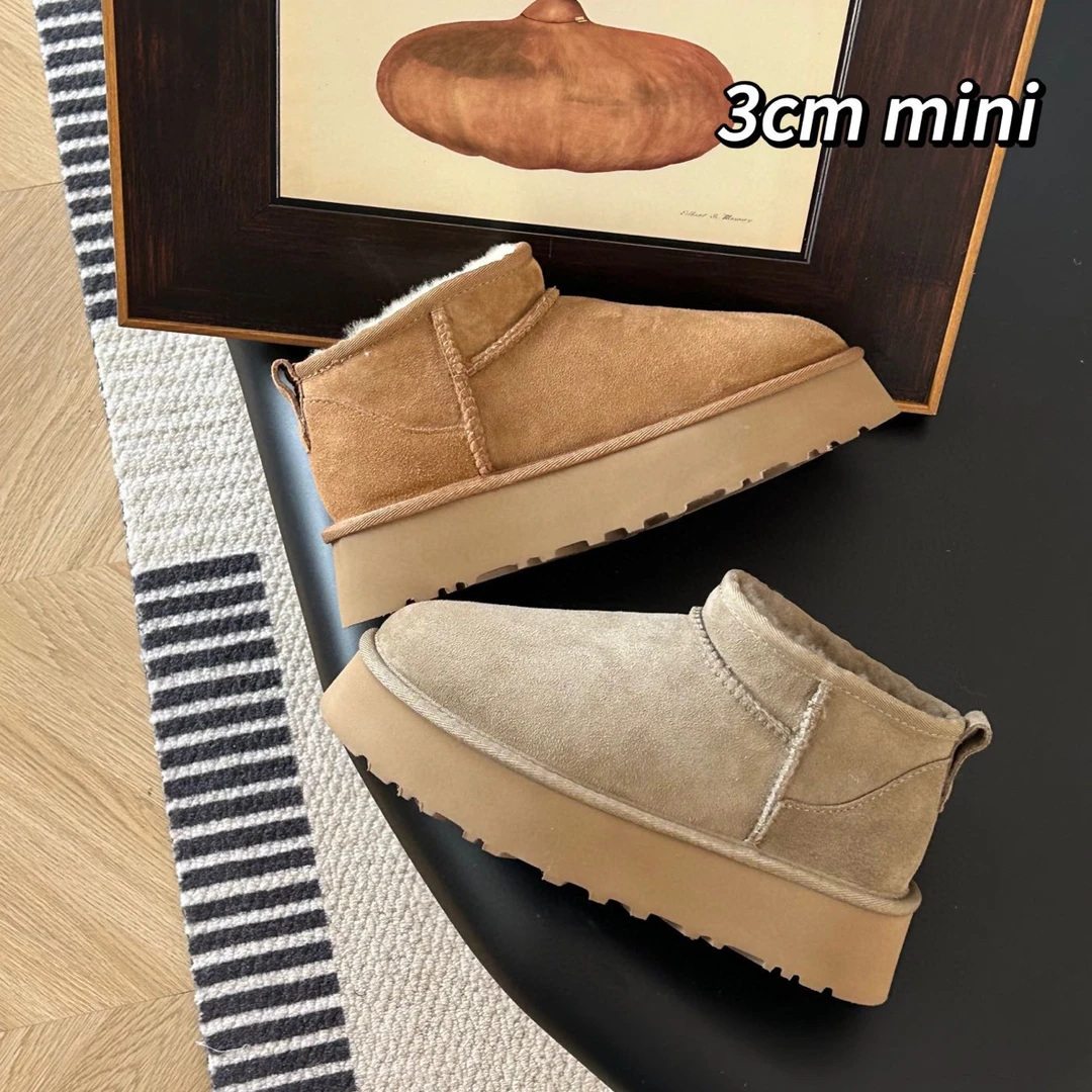 河南桑坡加绒发货真皮真毛3厘米周冬雨厚底保暖雪地靴