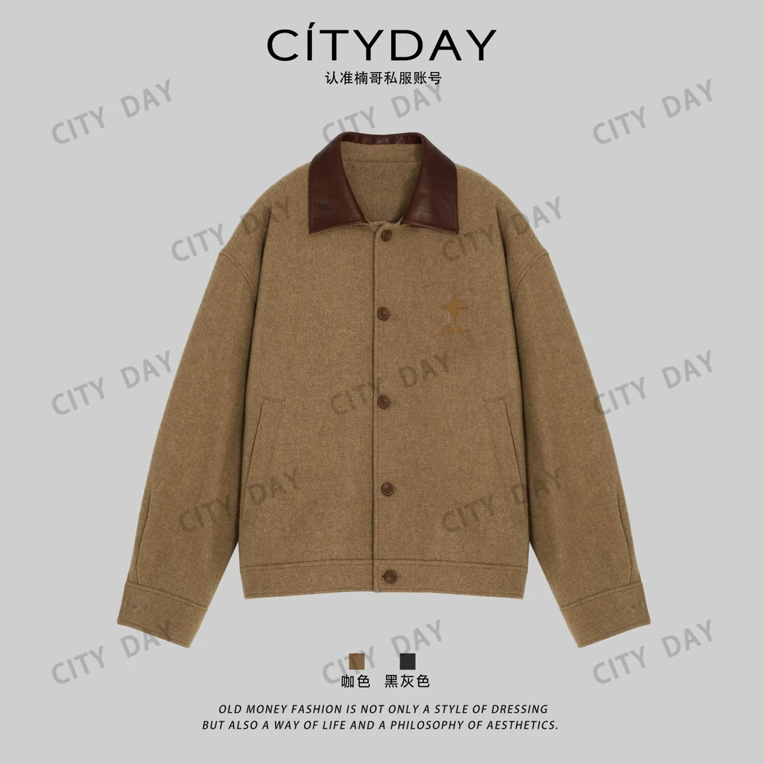 CityDay【楠哥】隐奢 100羊毛拼马皮领老钱风轻薄羽绒服男 9162
