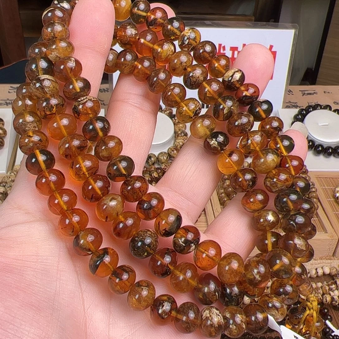 琥珀未镶嵌手链10m蜡花珀大漏