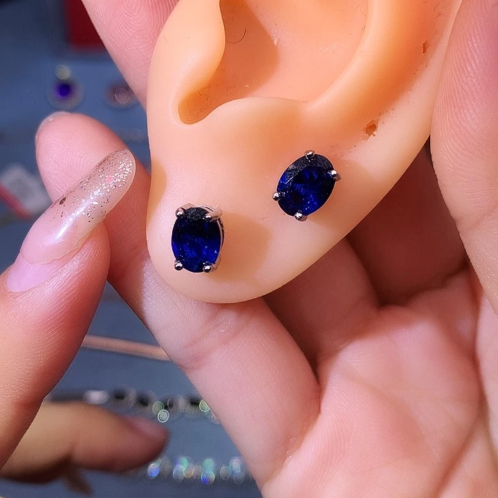 蓝宝石耳饰银S925镶嵌