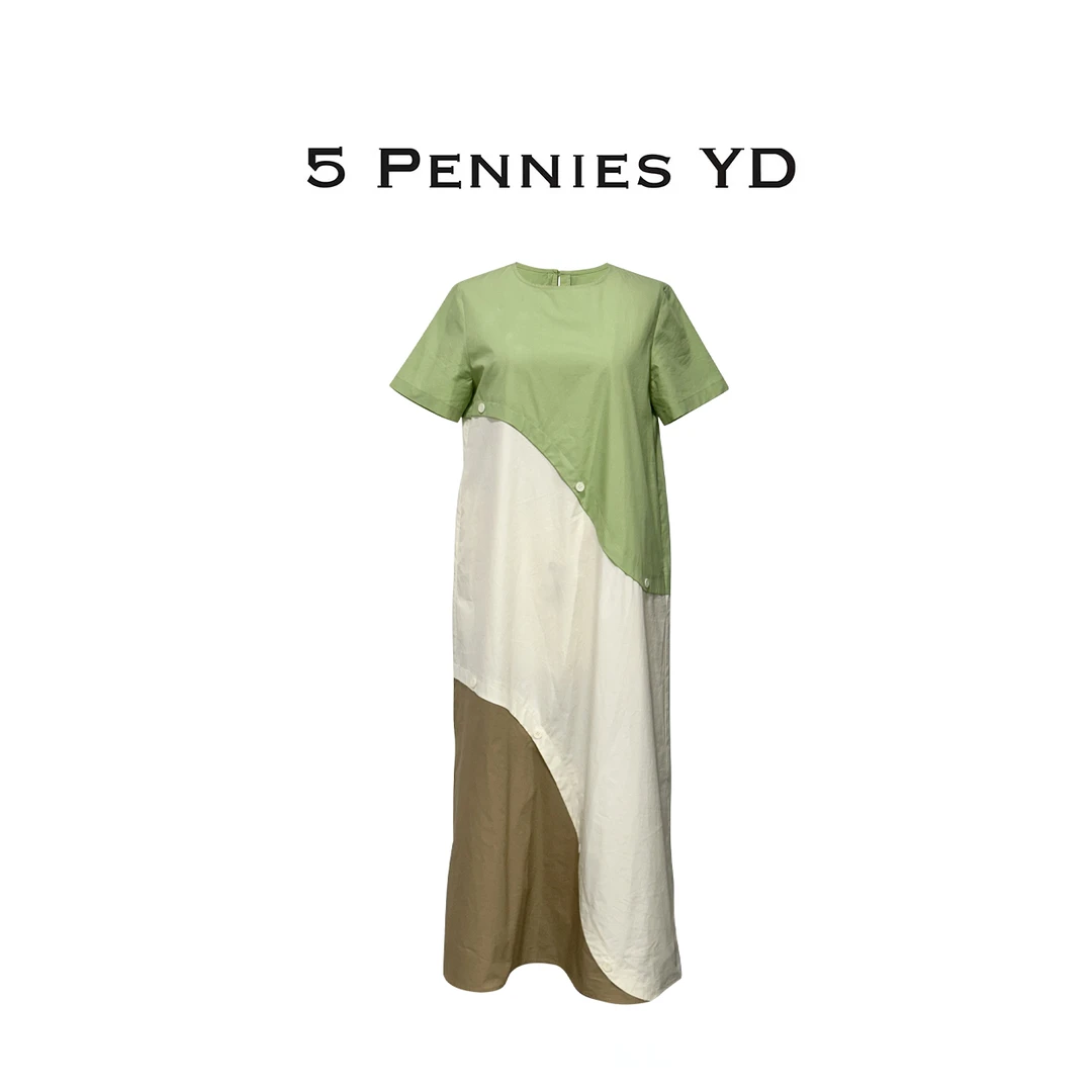 5 PENNIES YD设计师款夏季休闲百搭圆领撞色拼接连衣裙5S0312838L