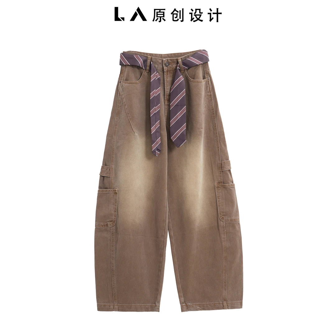 【LA原创】“港风潮玩”小众买手店设计感工装弯刀堆堆裤牛仔裤