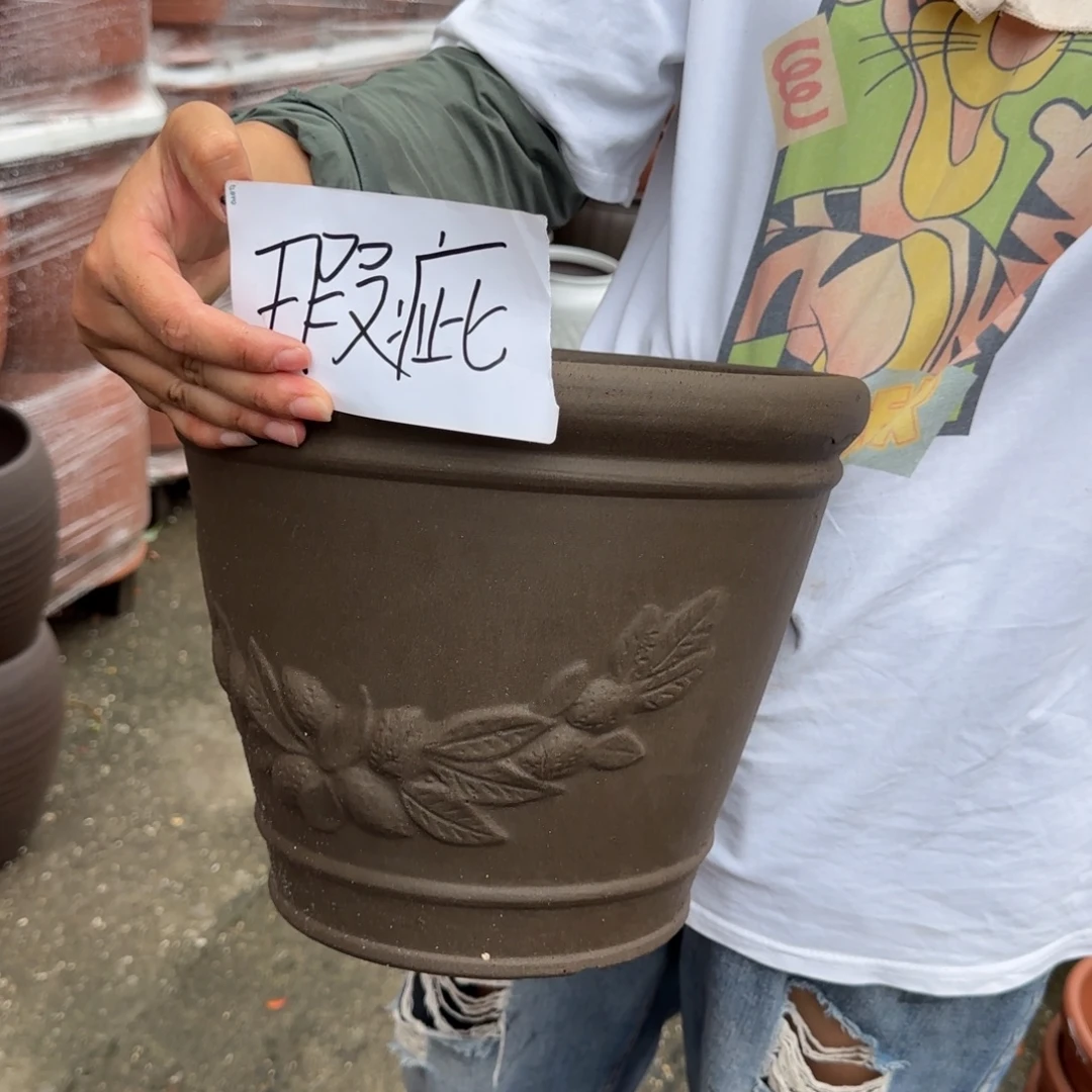 紫砂花盆口30高25宜兴紫砂瑕疵底部火裂