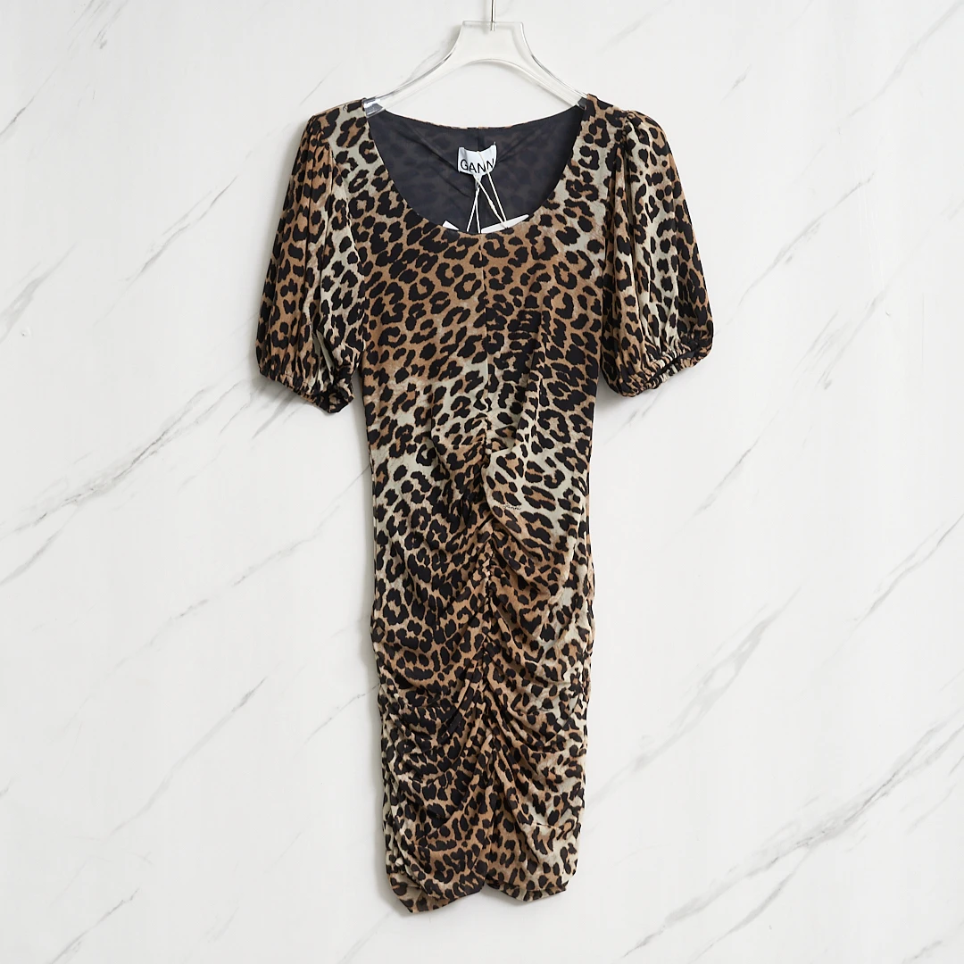 全新未使用/Ganni女士豹纹花色弹力连衣裙GAGU00126