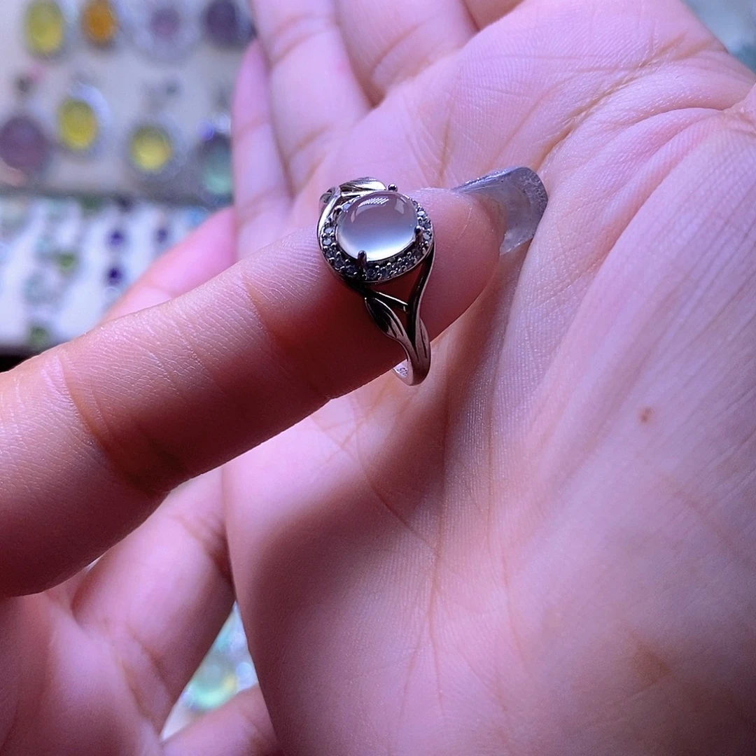 岫玉银S925镶嵌戒指