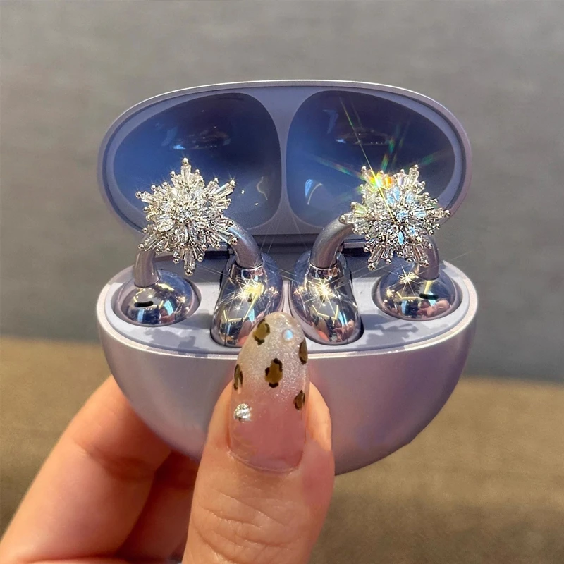合金耳饰 爆闪雪花状耳机耳夹2025新款欧美小众高级卡扣装饰配件