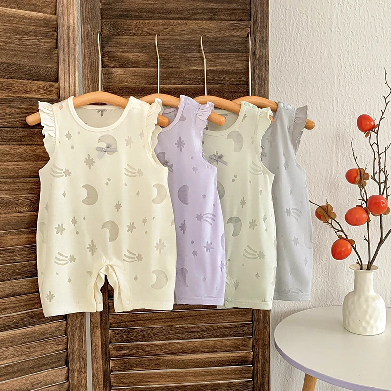 【夏季透气】高定婴儿竹棉镂空哈衣短袖新生儿爬服0-1岁宝宝夏装