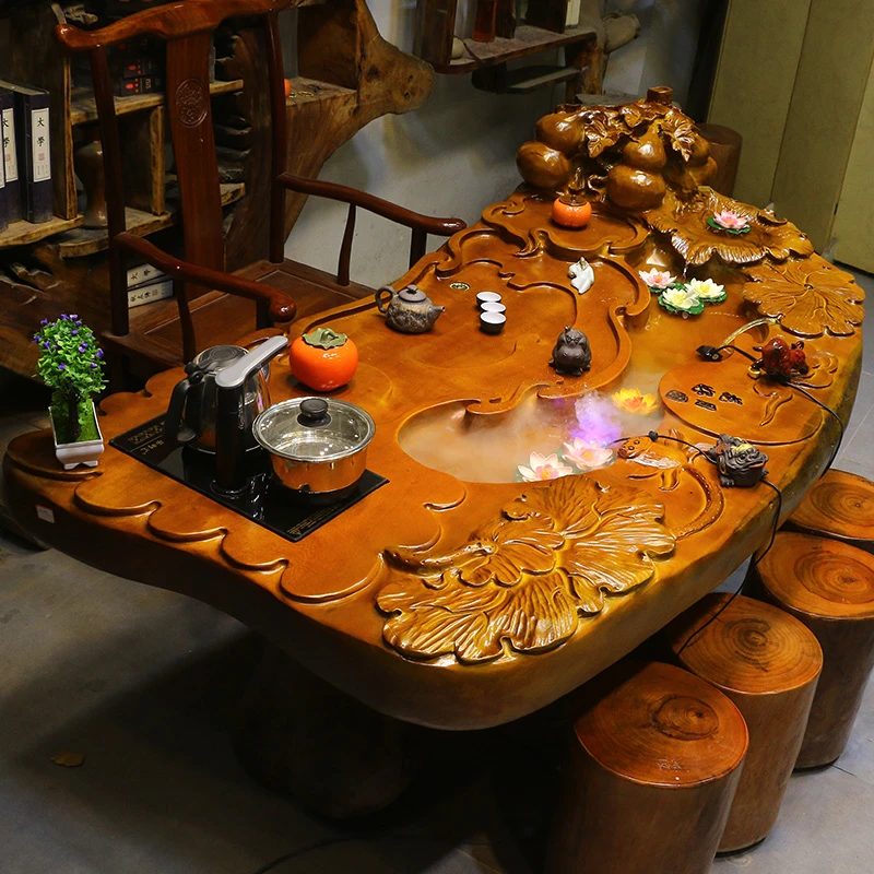 家用家居内嵌电茶炉茶几树根根雕茶台实木功夫茶桌原木HC10894