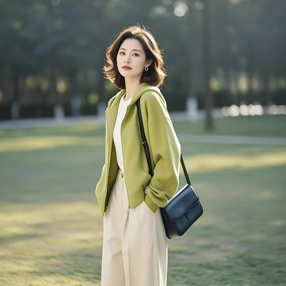 2025休闲小个子设计感百搭高级小众不撞款绿色卫衣外套女早春新款