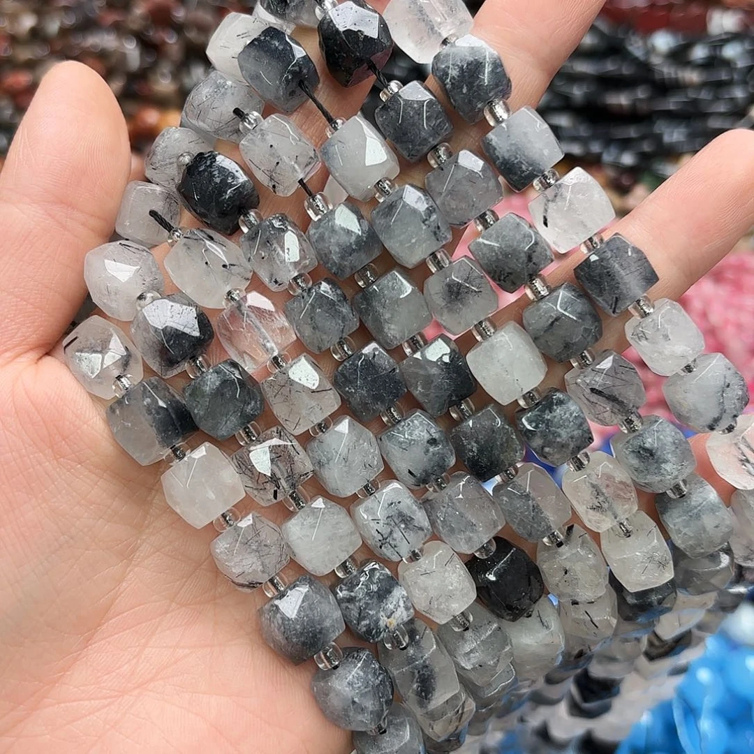 玛瑙/玉髓未镶嵌珠宝半成品卡十黑发晶方切一条