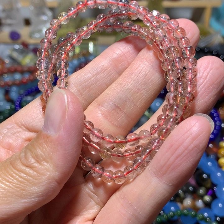 未镶嵌手链发晶5mm红发晶三圈手链