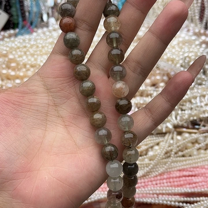 玛瑙/玉髓未镶嵌珠宝半成品一条10mm左右彩发晶